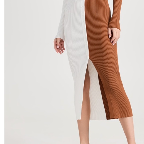 STAUD Cream and Brown Ribbed Long sleeve Cardigan Dress - Size small - Picture 2 of 5